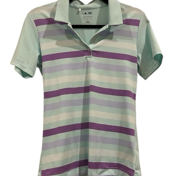 Adidas Striped Polo Shirt - Green and Purple - Picture 3 of 3